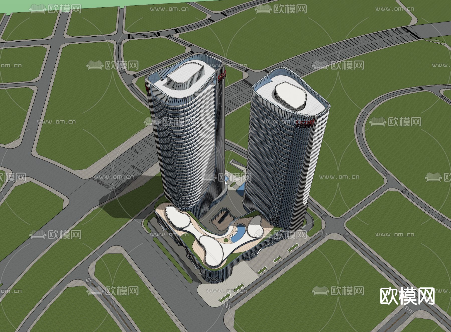 高层办公楼 鸟瞰su模型下载（渲染图2）