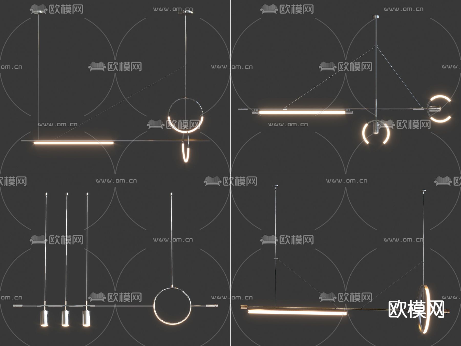 现代吊灯 办公吊灯3d模型下载（渲染图1）