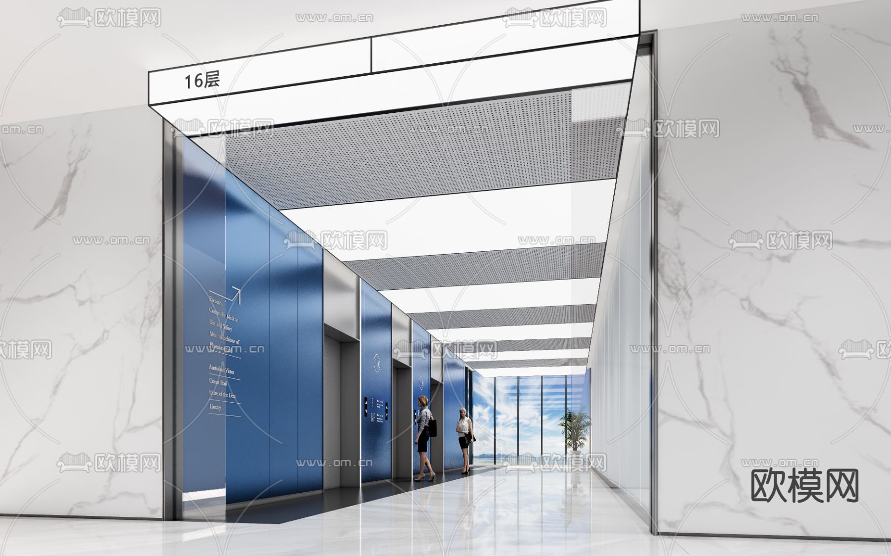 办公电梯厅su模型下载（渲染图1）