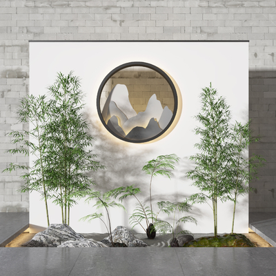  竹子 景观石 植物堆su模型 