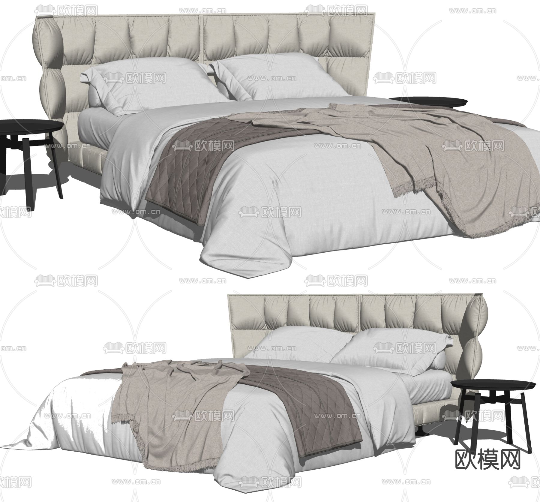 B&B 双人床su模型下载（渲染图2）