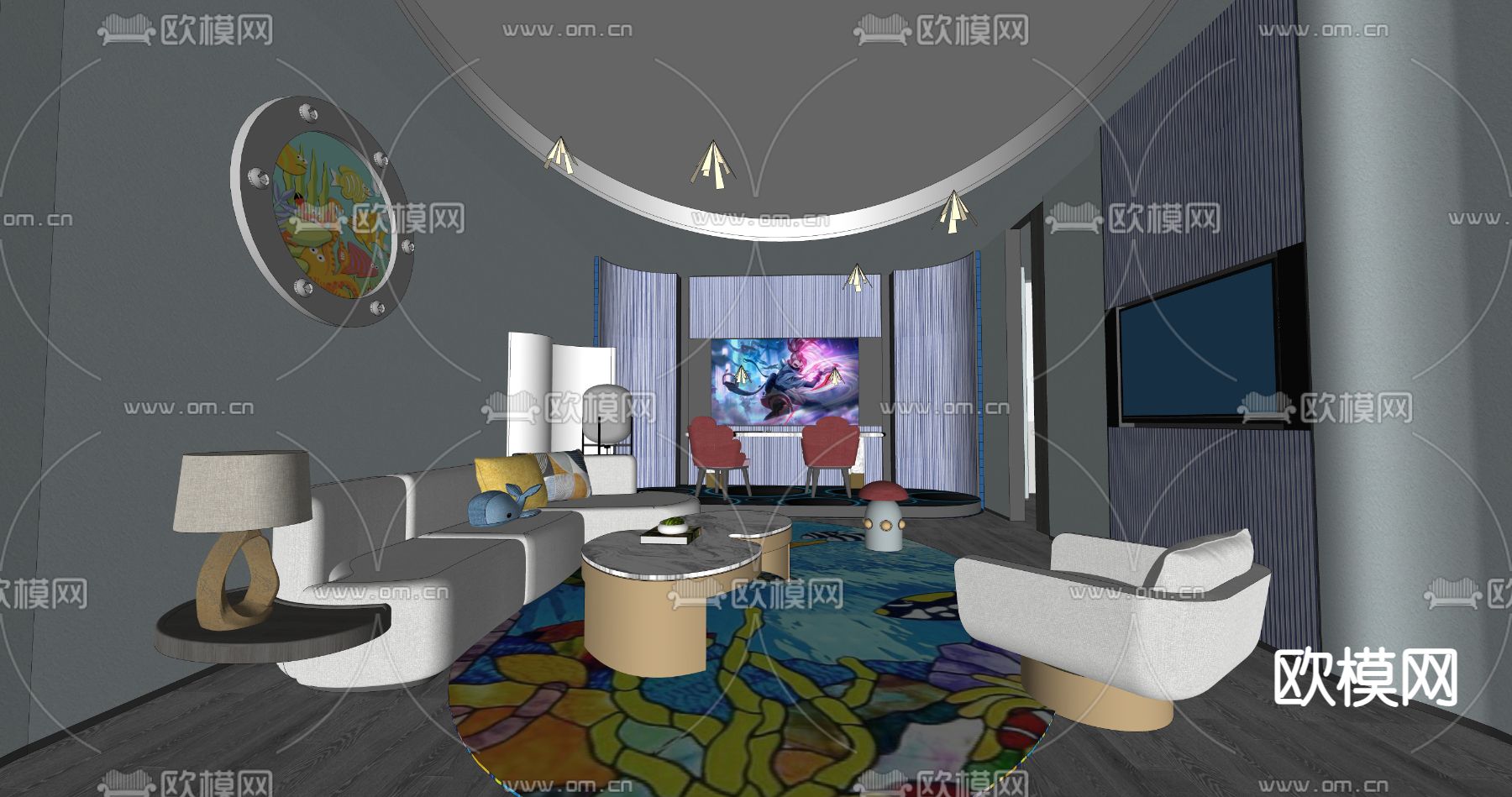 现代酒店客房su模型下载（渲染图2）