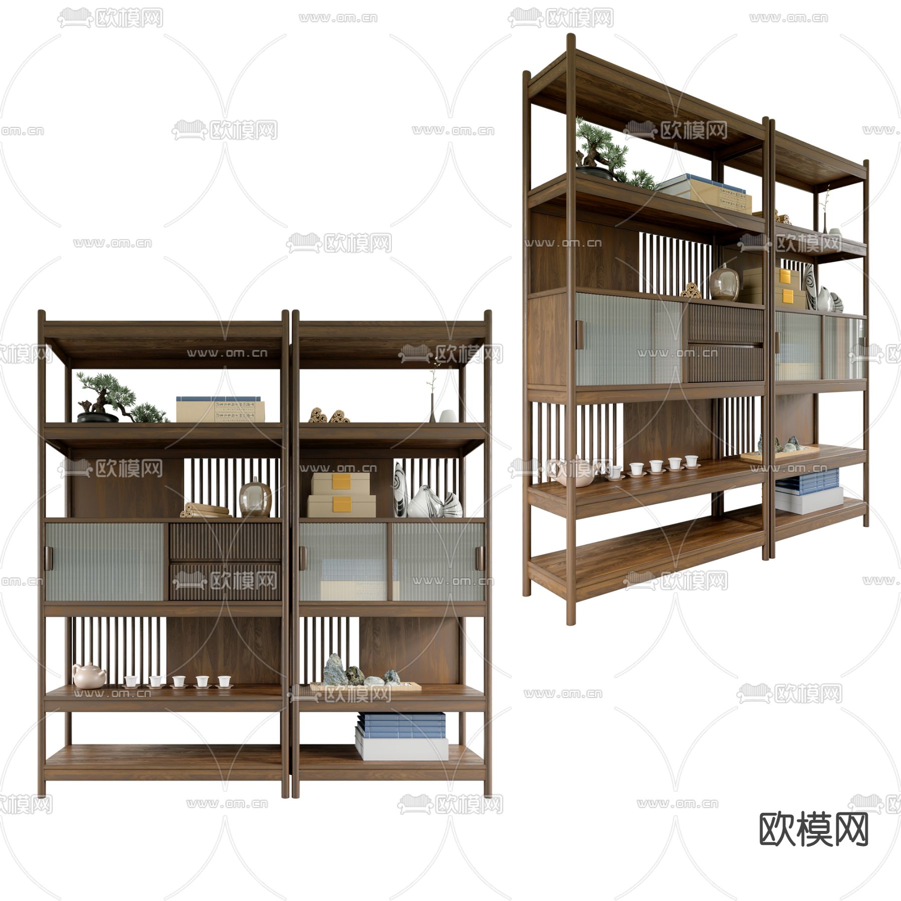 新中式博古架3d模型下载（渲染图1）