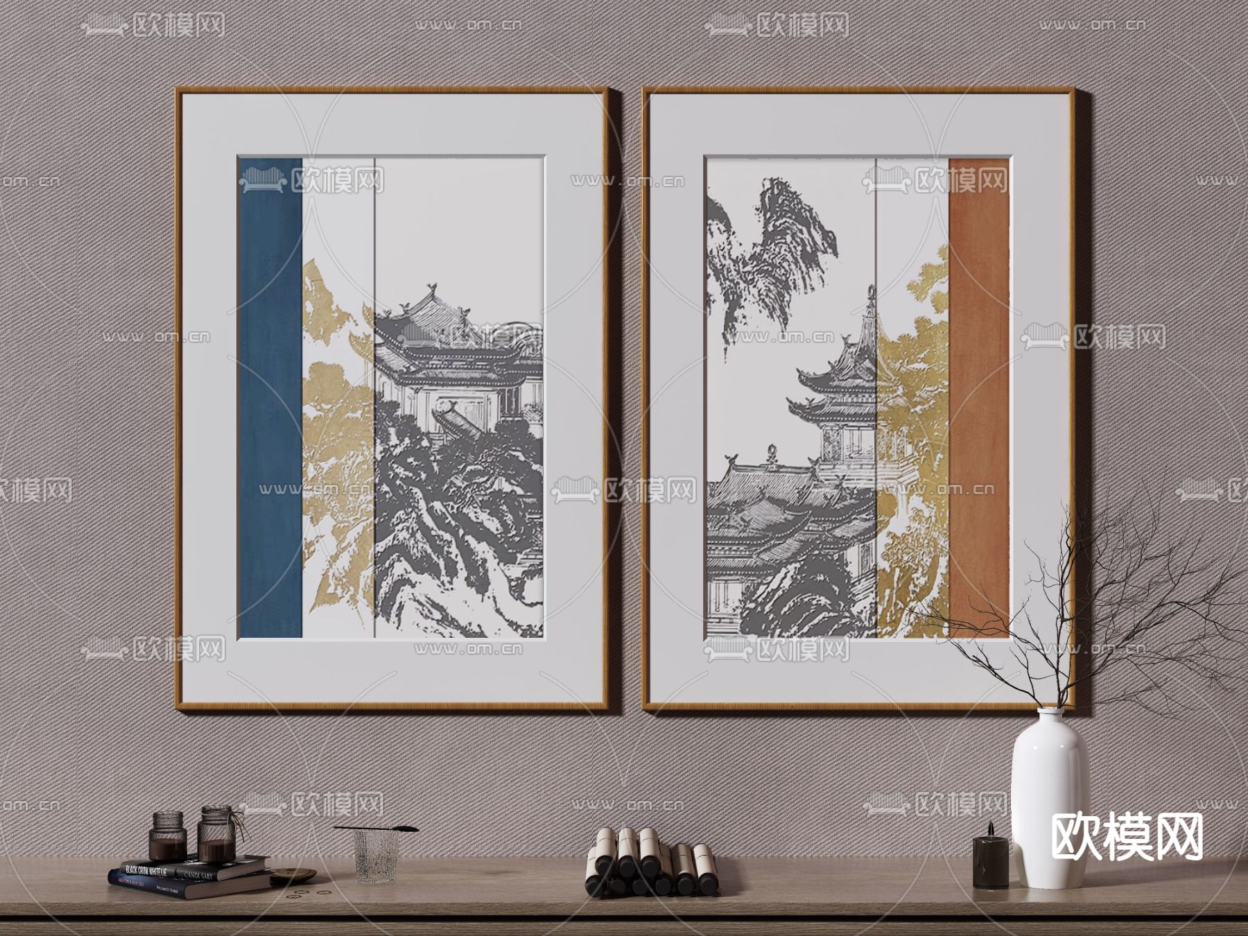 新中式装饰画 挂画3d模型下载_ID14012100_3dmax免费模型-欧模网