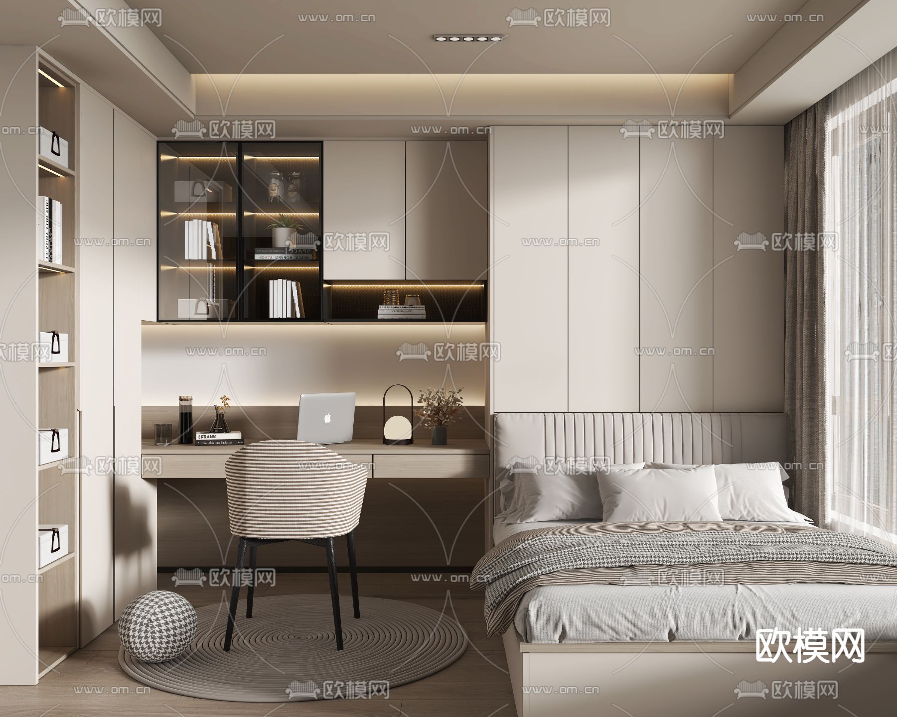 奶油榻榻米卧室 次卧su模型下载_ID14009650_sketchup模型下载-欧模网