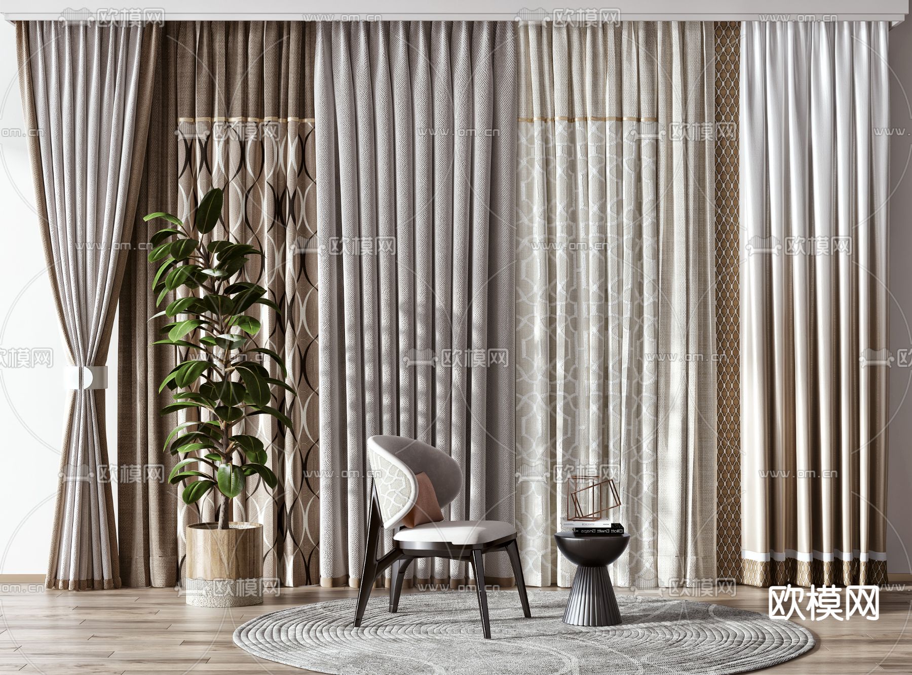 缎面窗帘3d模型下载