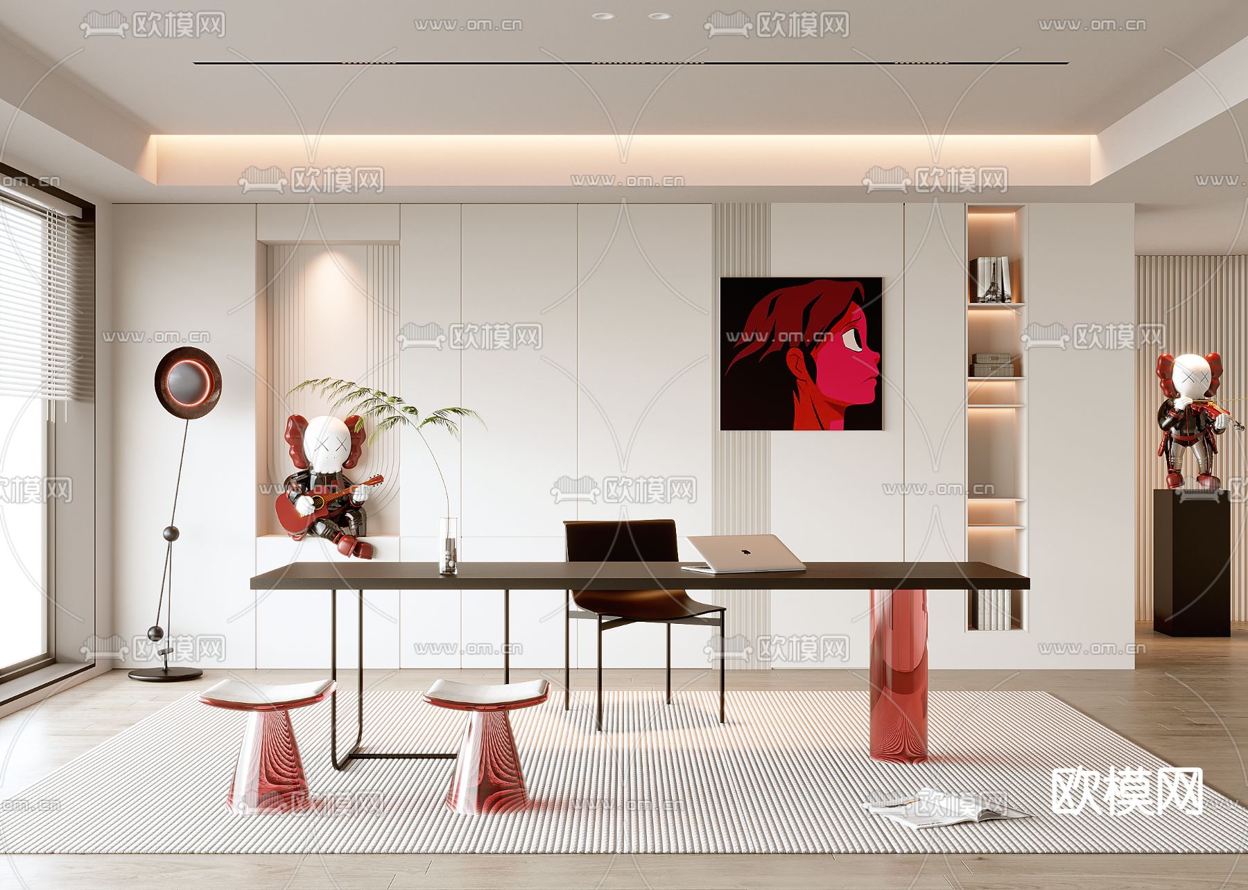 现代书房su模型下载（渲染图1）