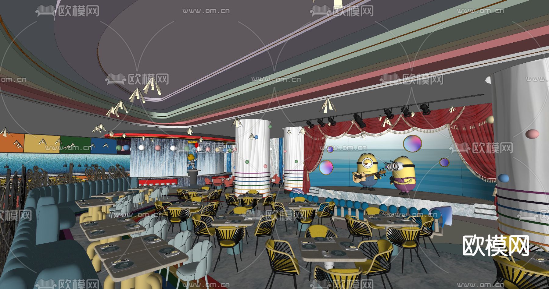 现代网红主题餐厅su模型下载（渲染图2）