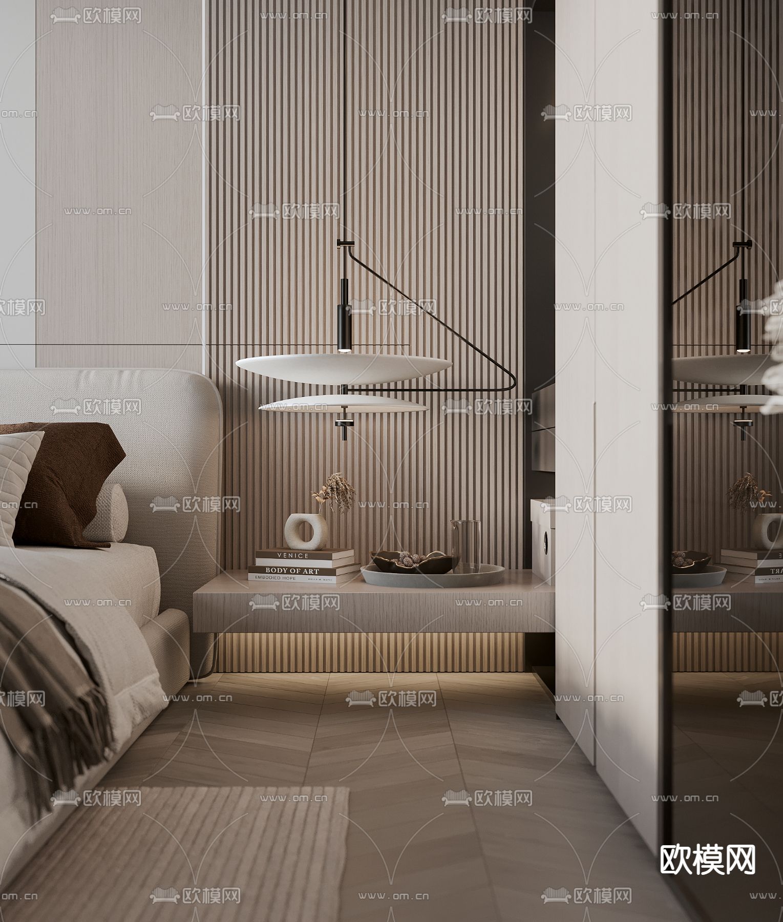 现代卧室 主卧3d模型下载（渲染图5）