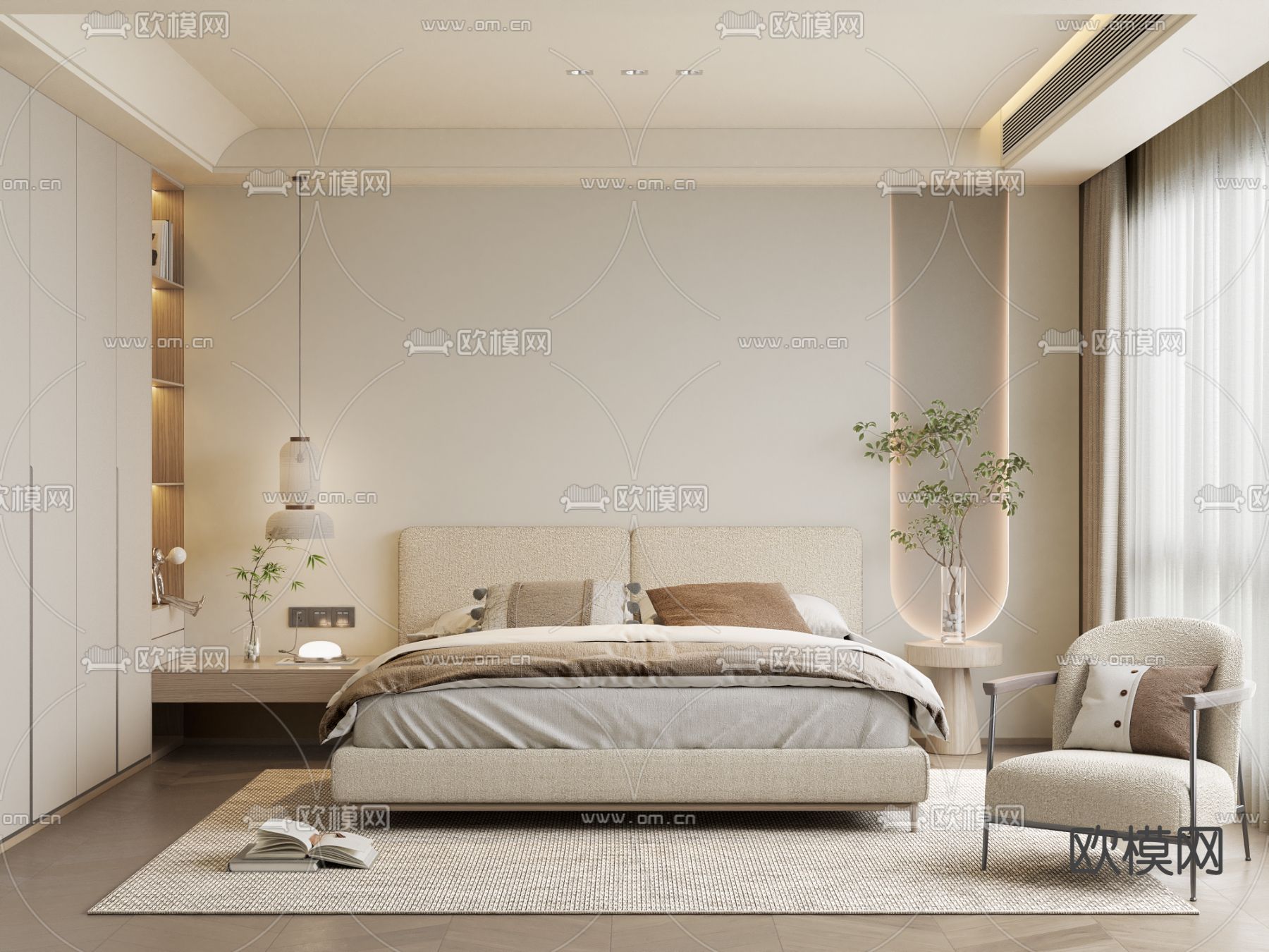 奶油风卧室 主卧3d模型下载