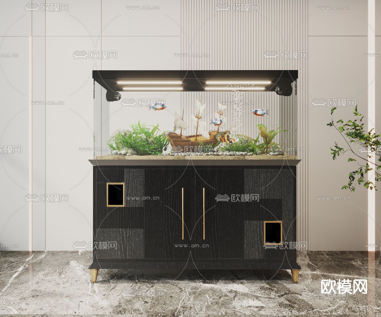 鱼缸 水族3d模型下载