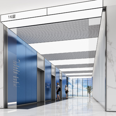  办公电梯厅su模型 
