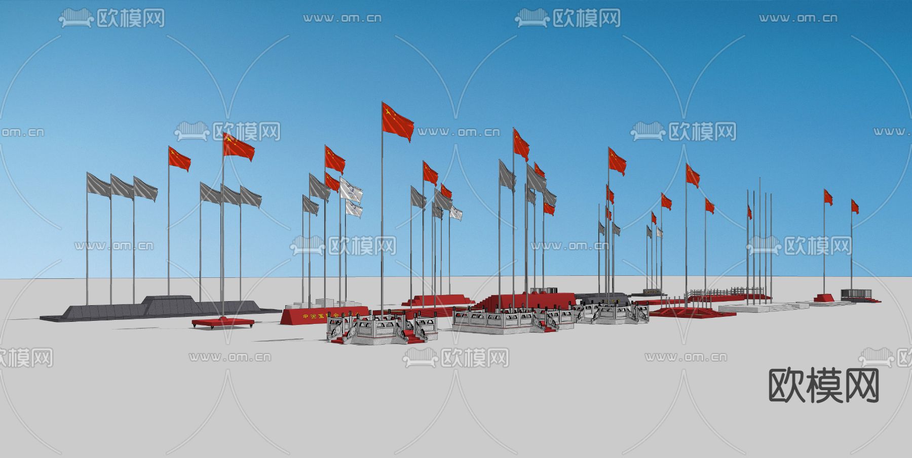 现代升旗台su模型下载（渲染图2）