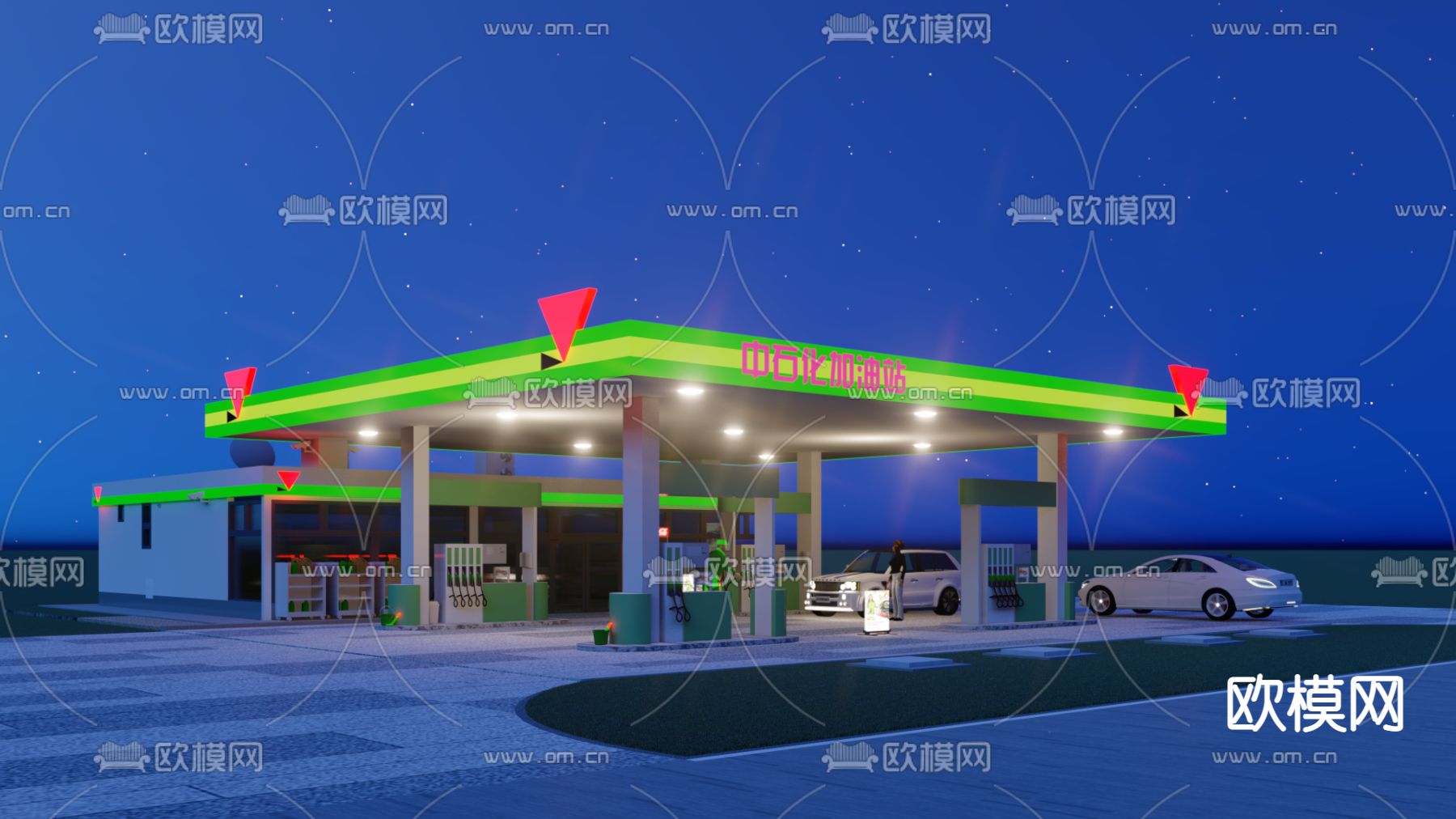 加油站su模型下载（渲染图4）