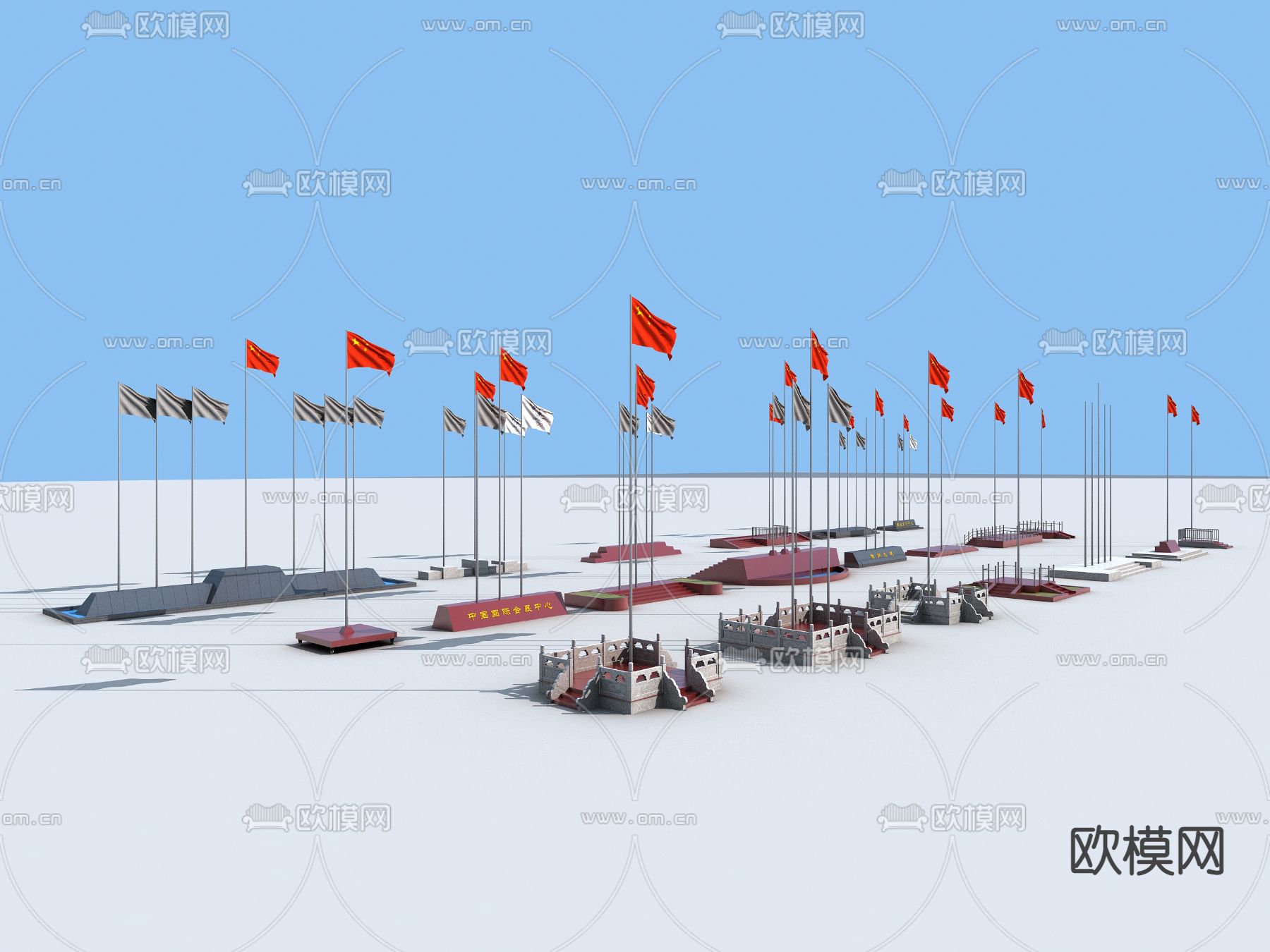 现代升旗台su模型下载（渲染图1）