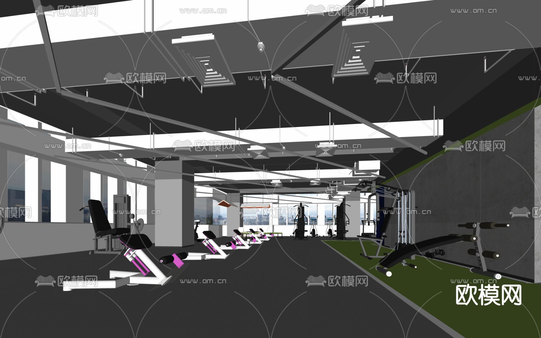 现代健身房su模型下载（渲染图2）