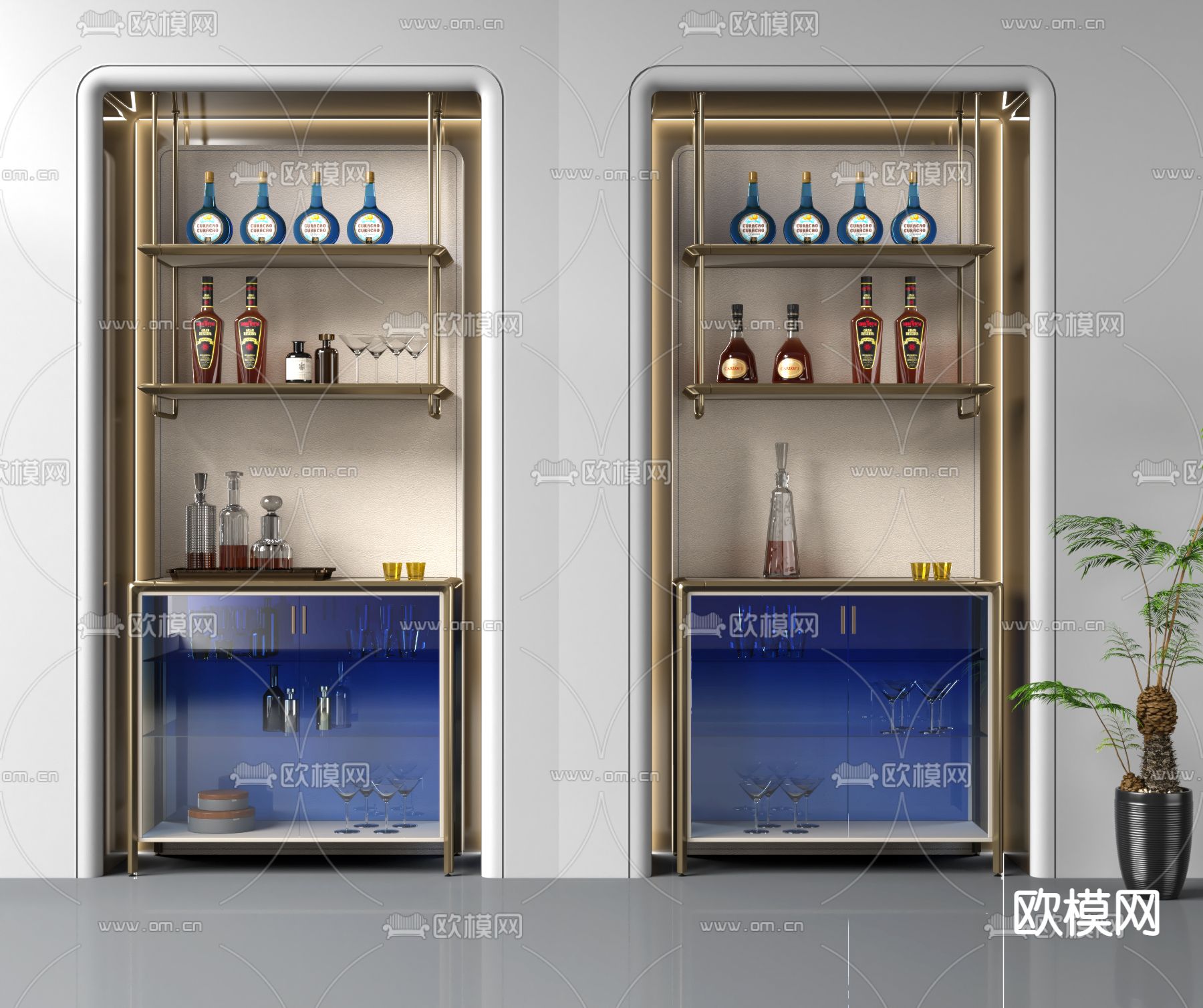 嵌入式酒柜3d模型下载（渲染图1）