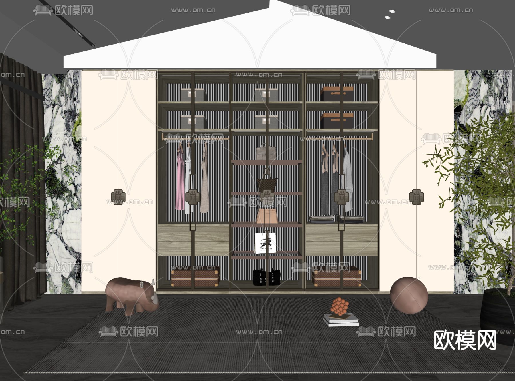 新中式衣柜su模型下载（渲染图2）