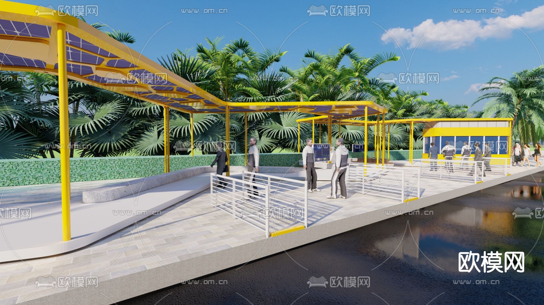 公交站构架 公交车站su模型