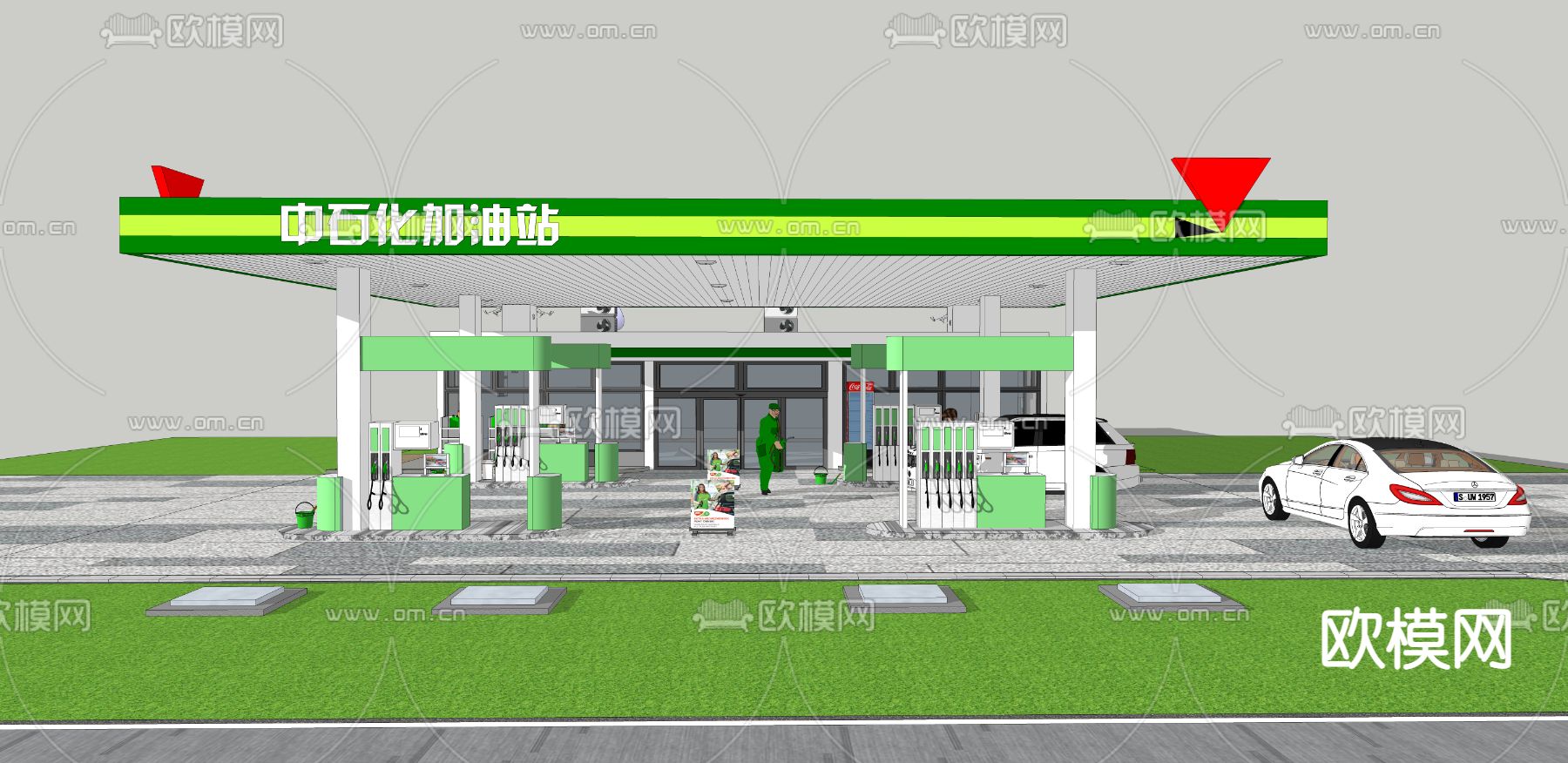 加油站su模型下载（渲染图2）
