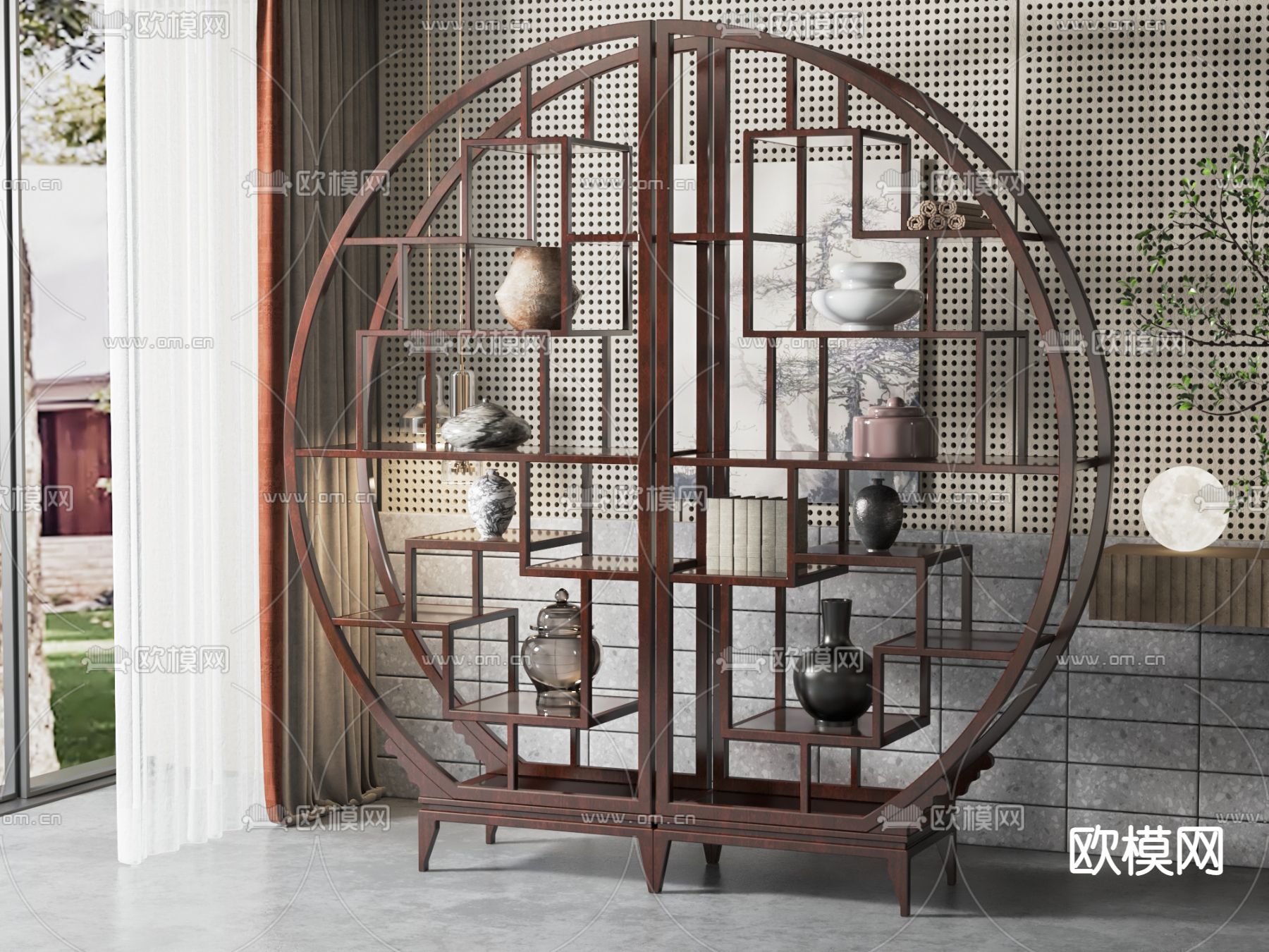 新中式博古架3d模型下载