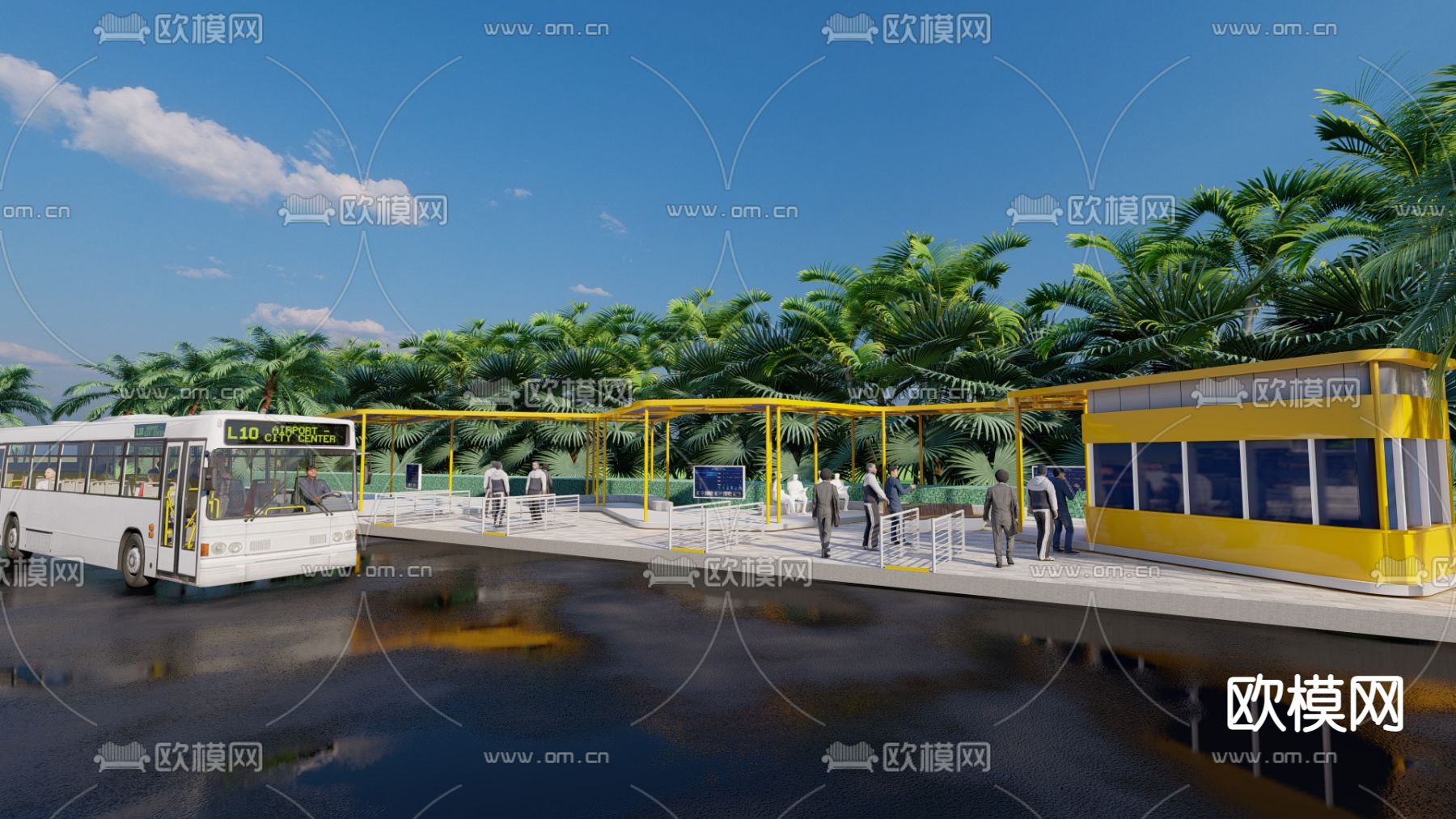 公交站构架 公交车站su模型