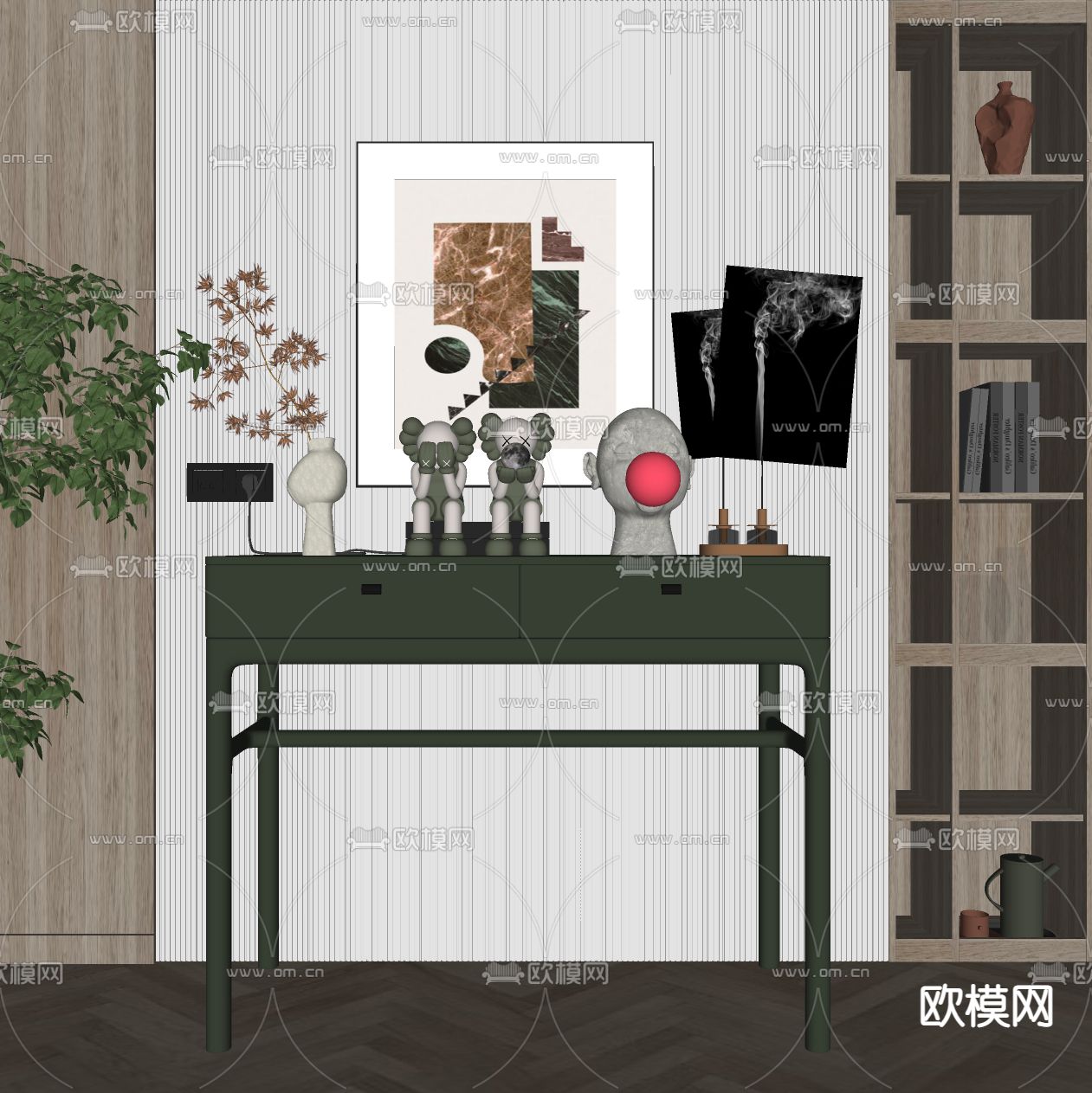 现代边柜玄关柜su模型下载（渲染图2）