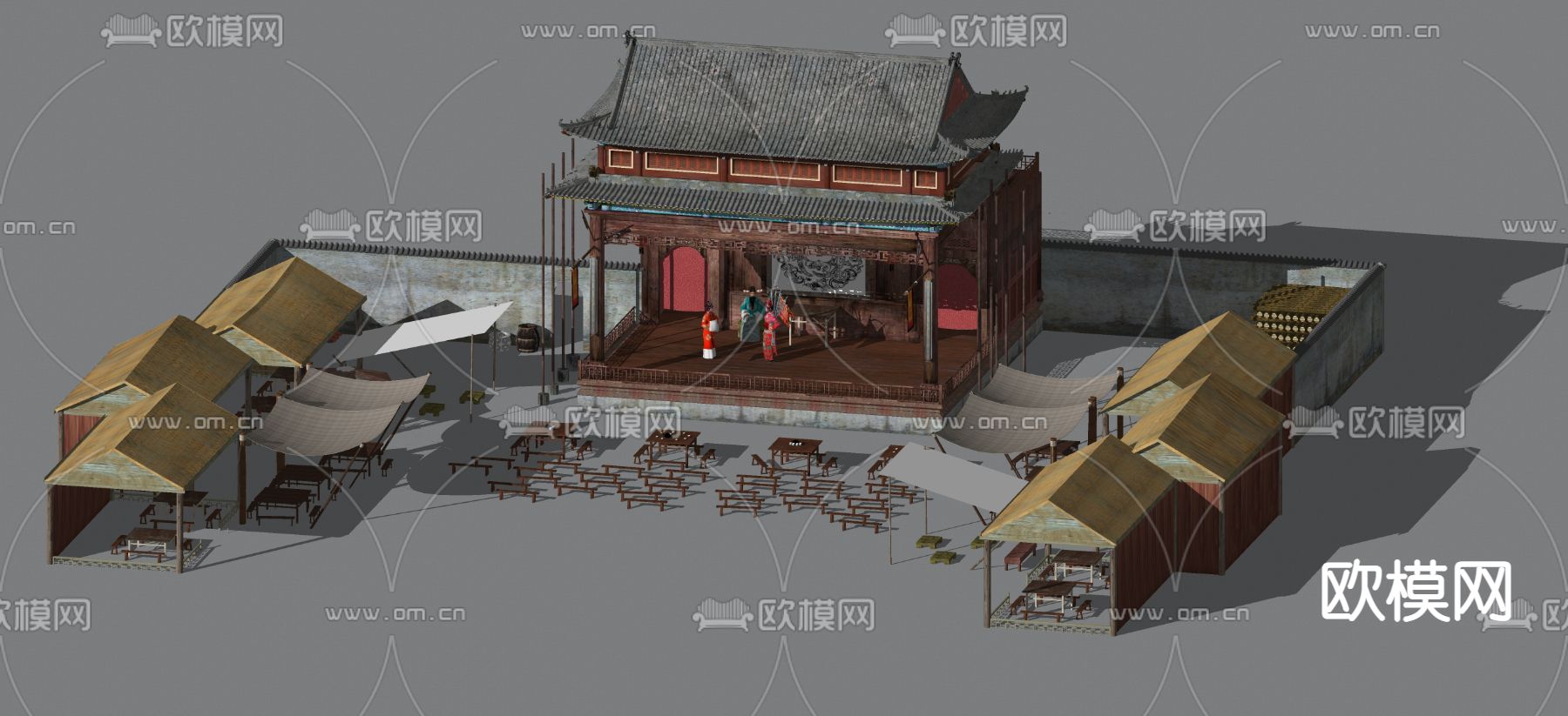 古建 戏园 戏台su模型下载（渲染图2）