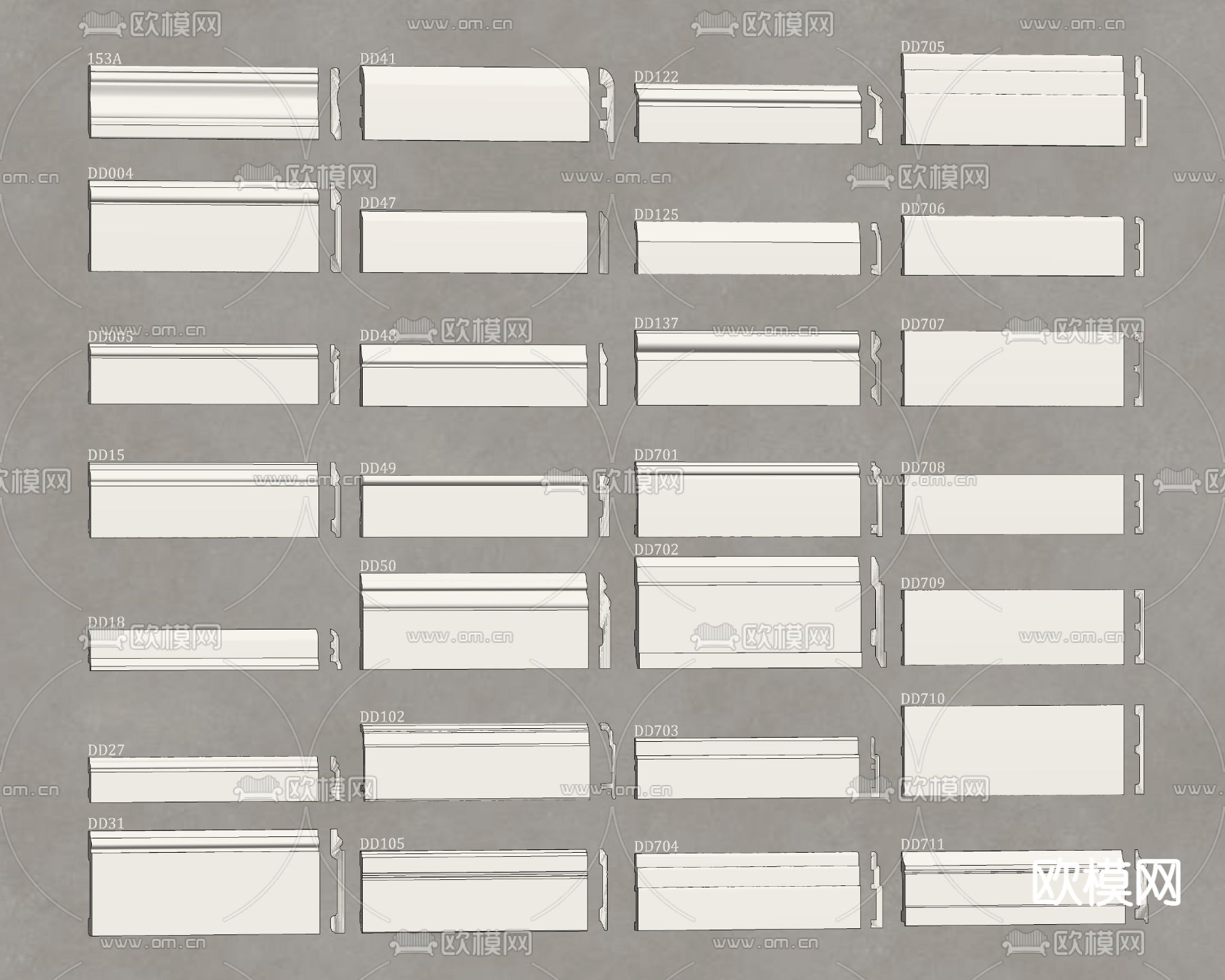 简欧踢脚线su模型下载（渲染图2）