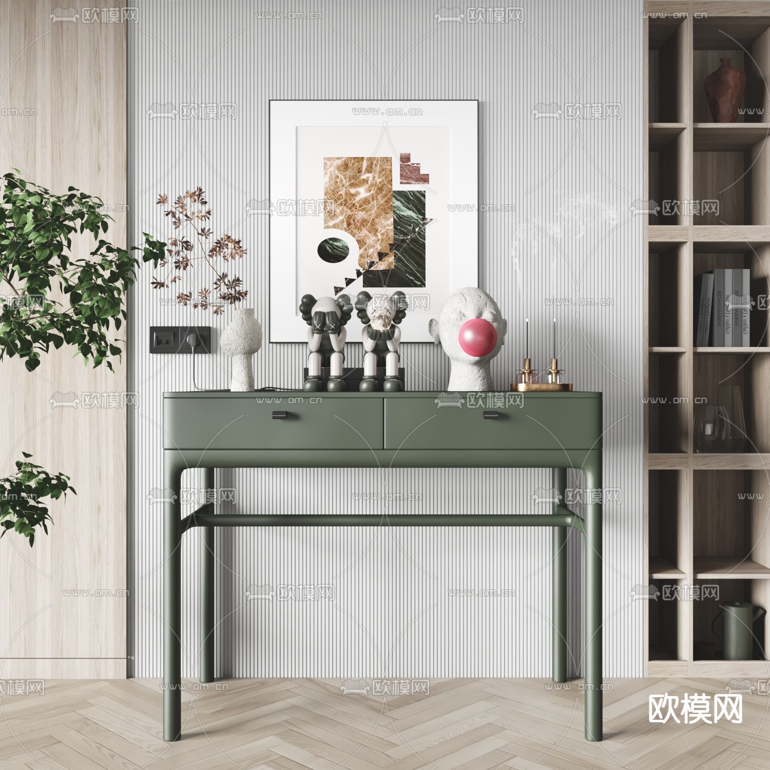 现代边柜玄关柜su模型下载（渲染图1）