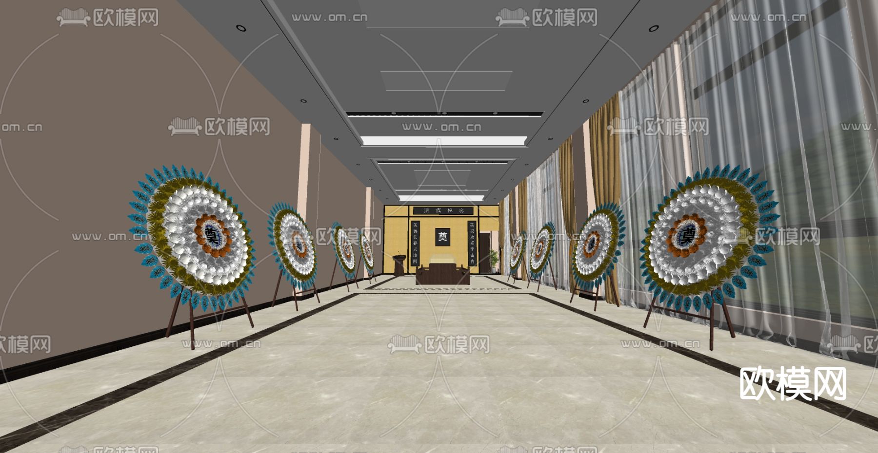 中式悼念厅 殡仪馆su模型下载（渲染图2）