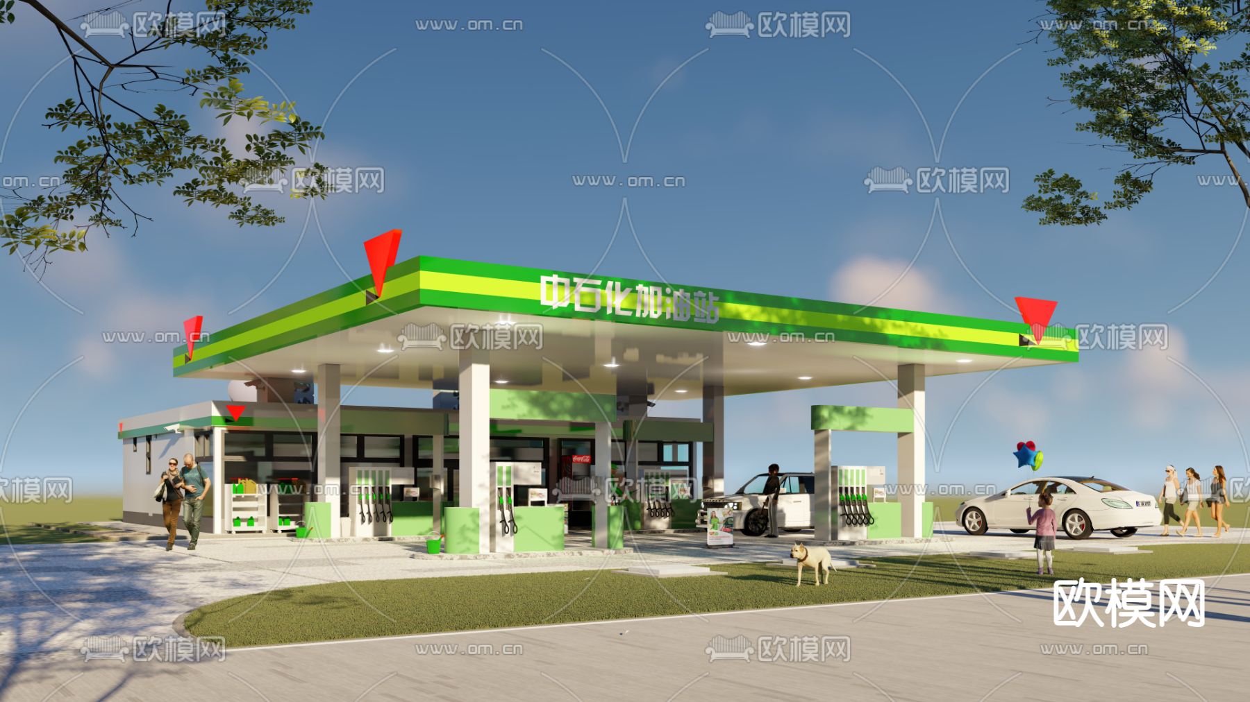 加油站su模型下载（渲染图1）