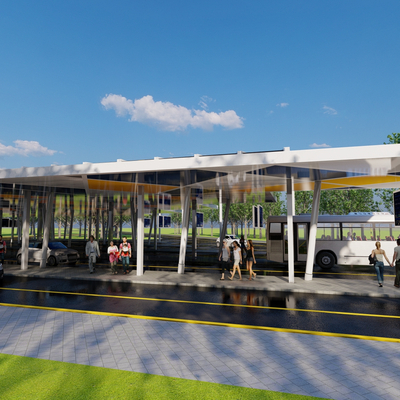 公交站构架 长廊su模型