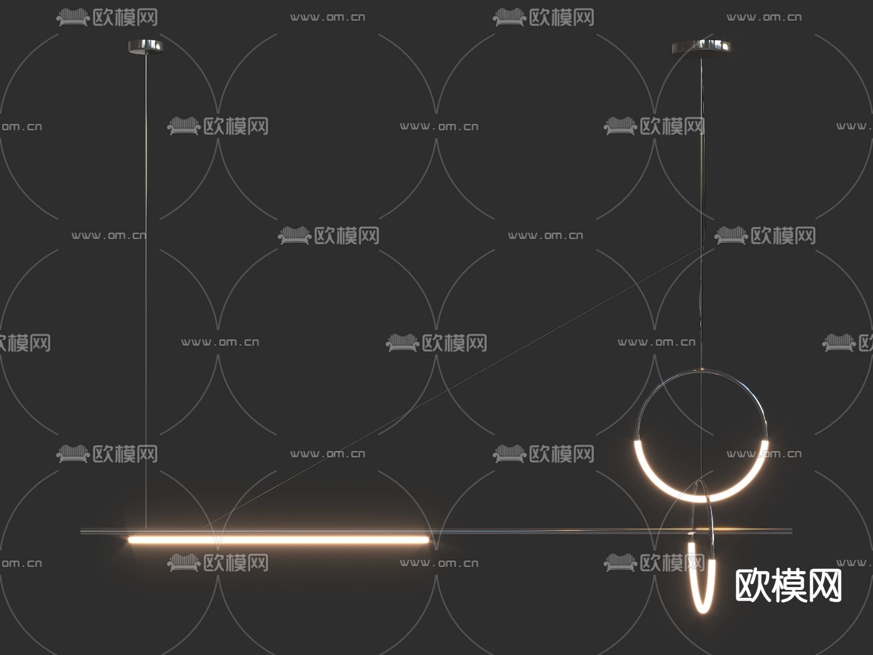 现代吊灯 办公吊灯3d模型下载（渲染图3）