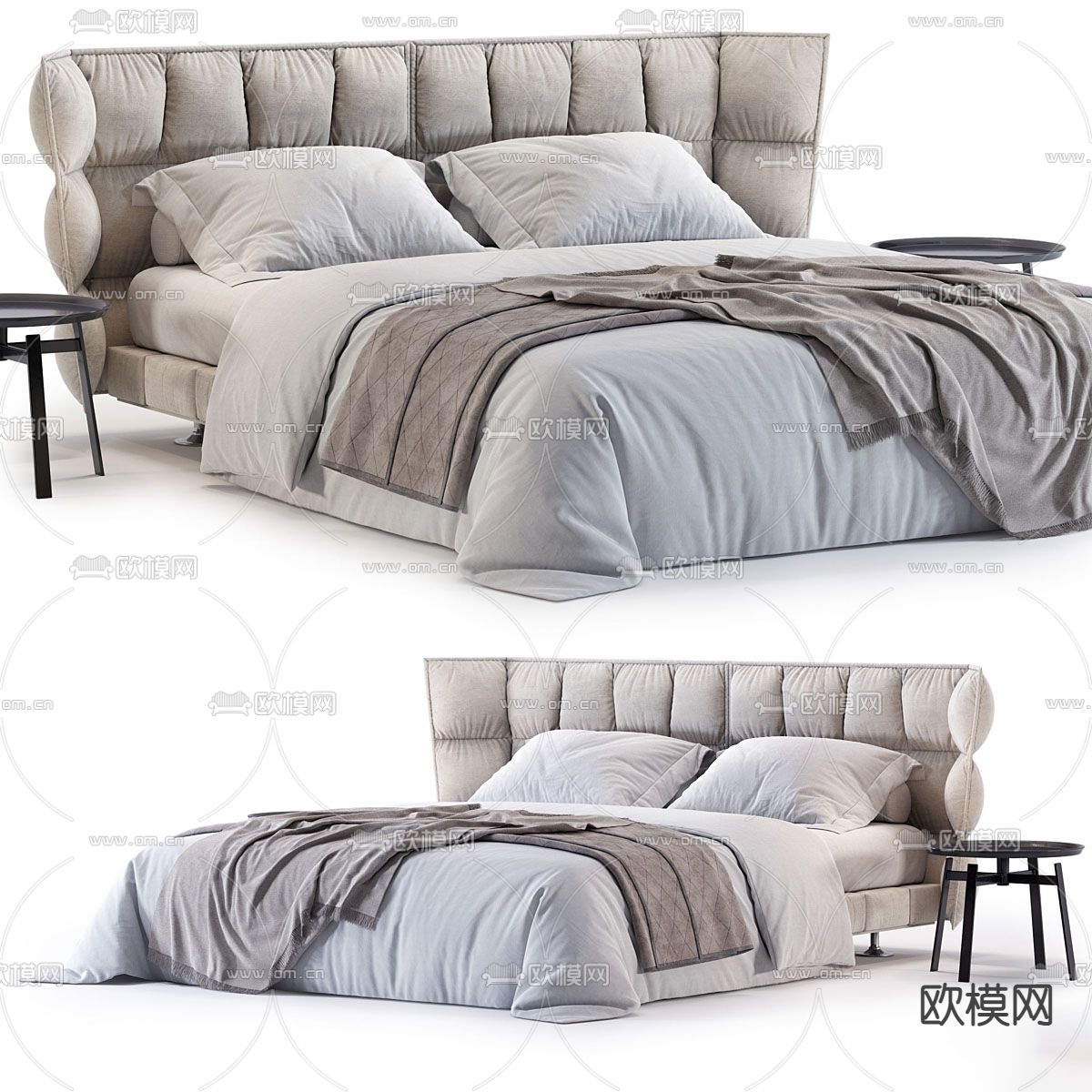 B&B 双人床su模型下载（渲染图1）
