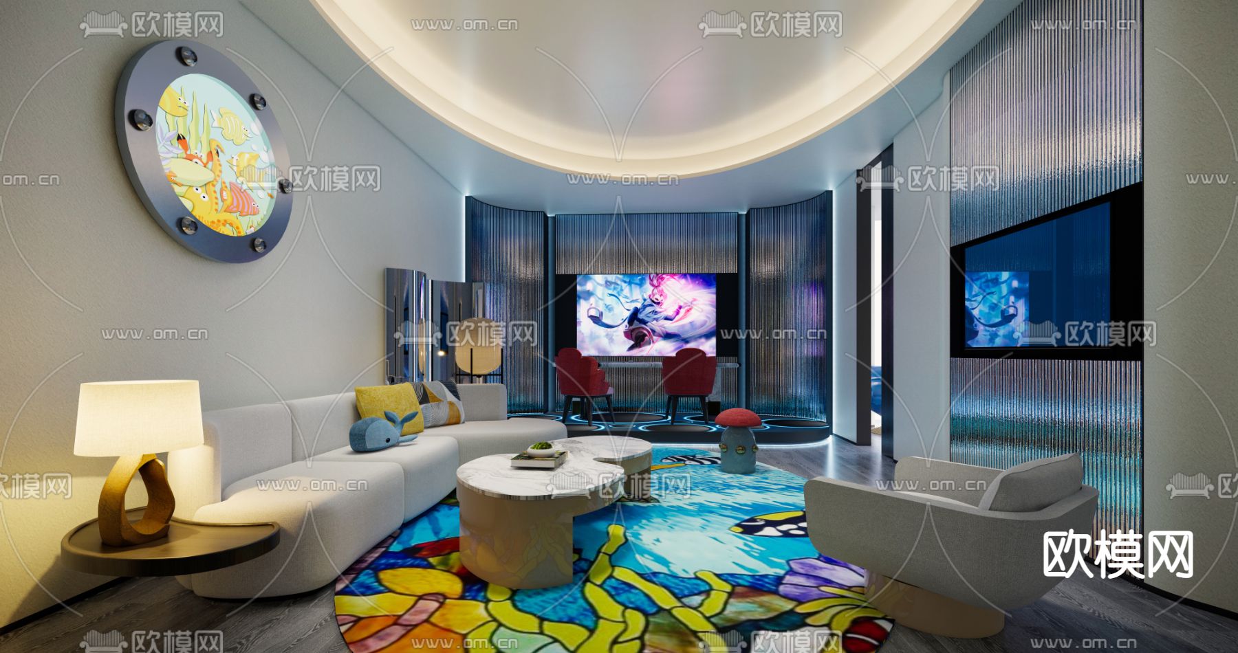 现代酒店客房su模型下载（渲染图1）