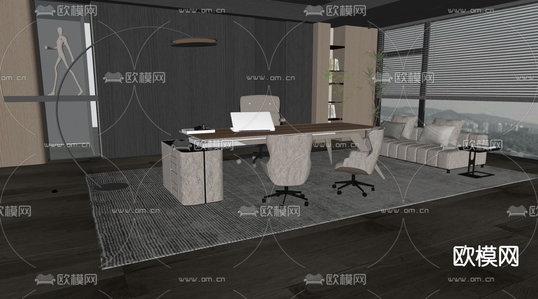 班台桌椅 办公沙发su模型下载（渲染图2）