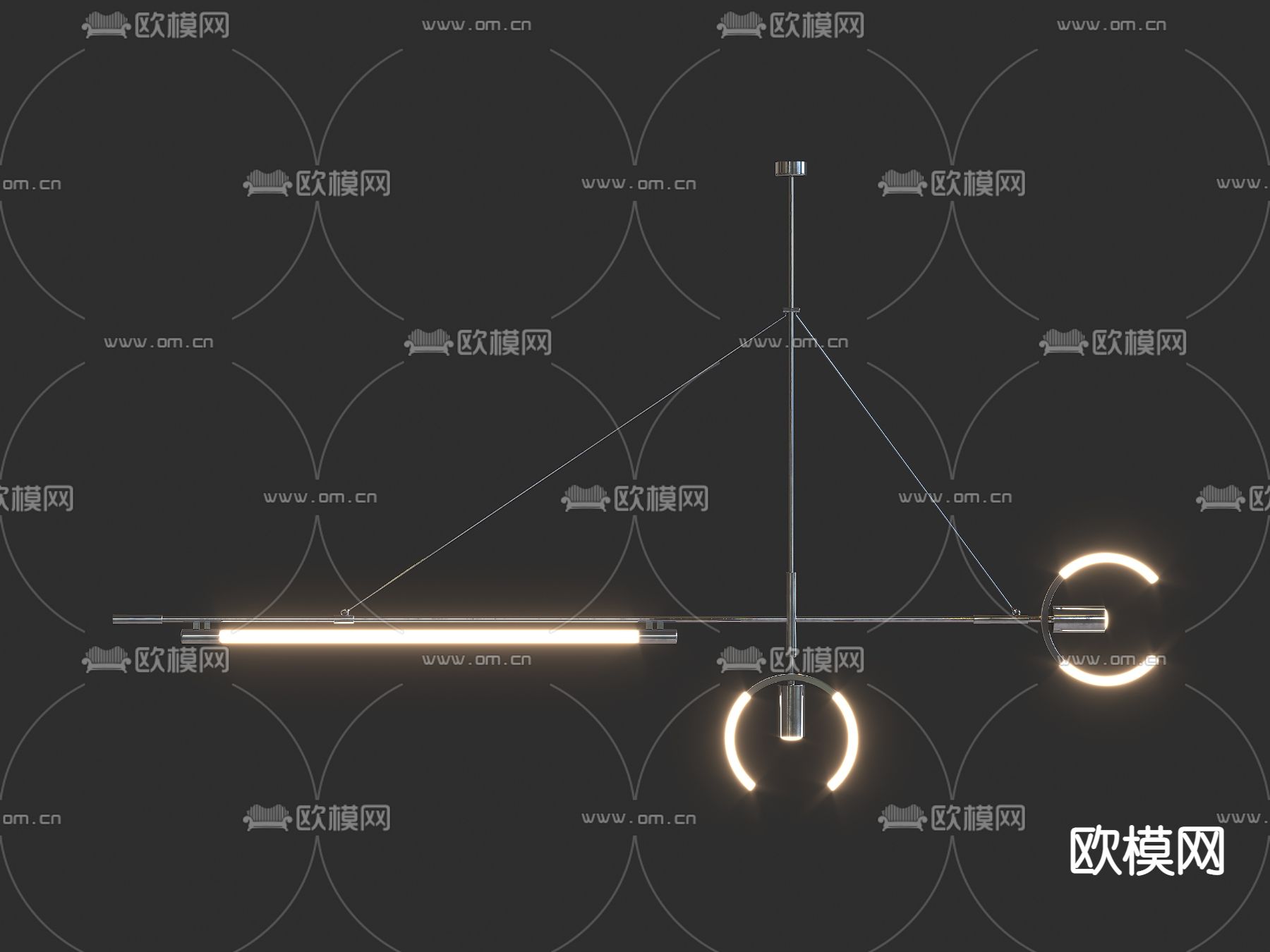 现代吊灯 办公吊灯3d模型下载（渲染图2）