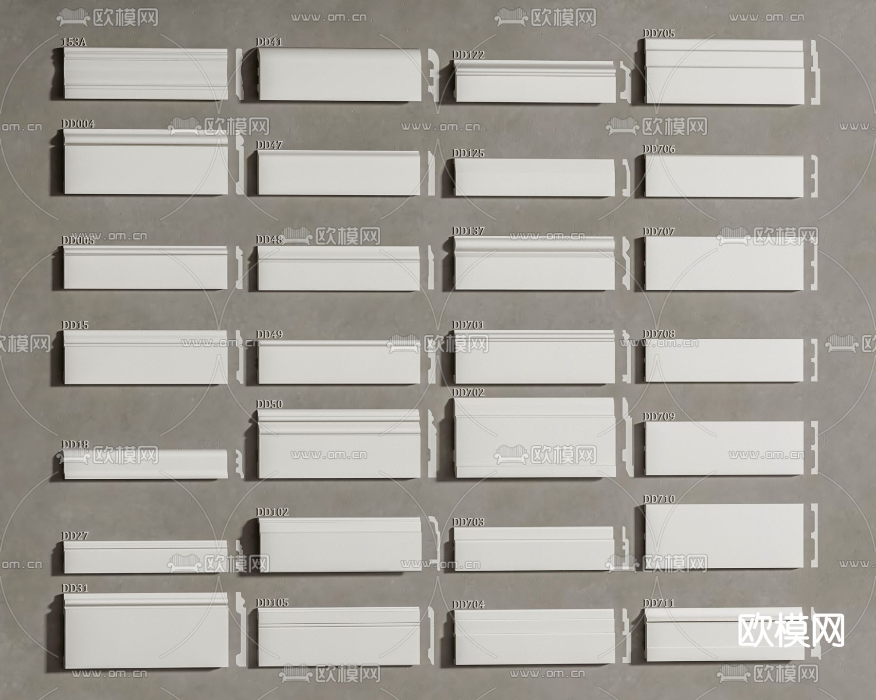 简欧踢脚线su模型下载（渲染图1）