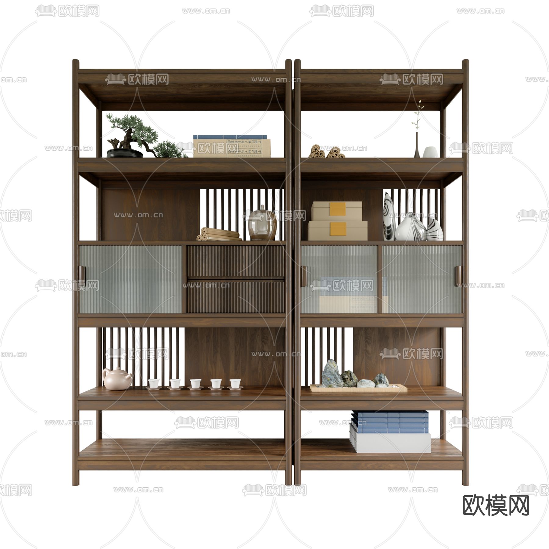 新中式博古架3d模型下载（渲染图2）