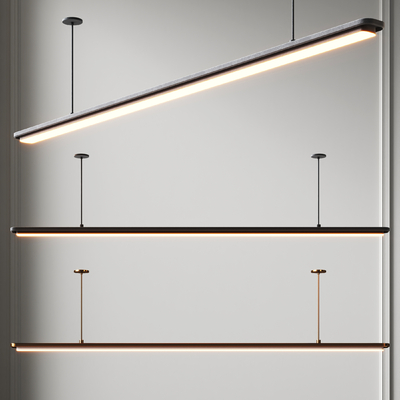  现代长条形办公吊灯su模型 