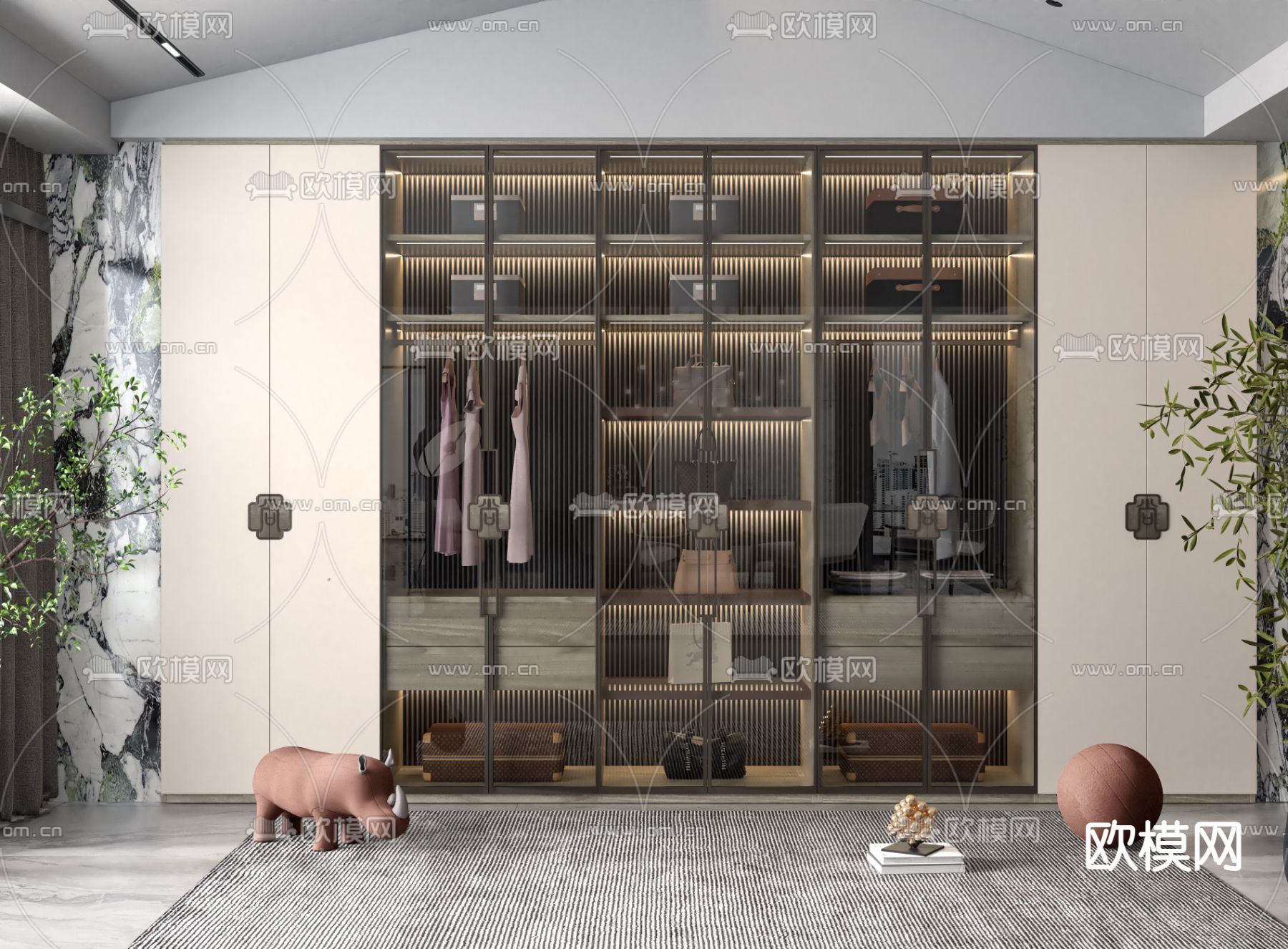 新中式衣柜su模型下载（渲染图1）