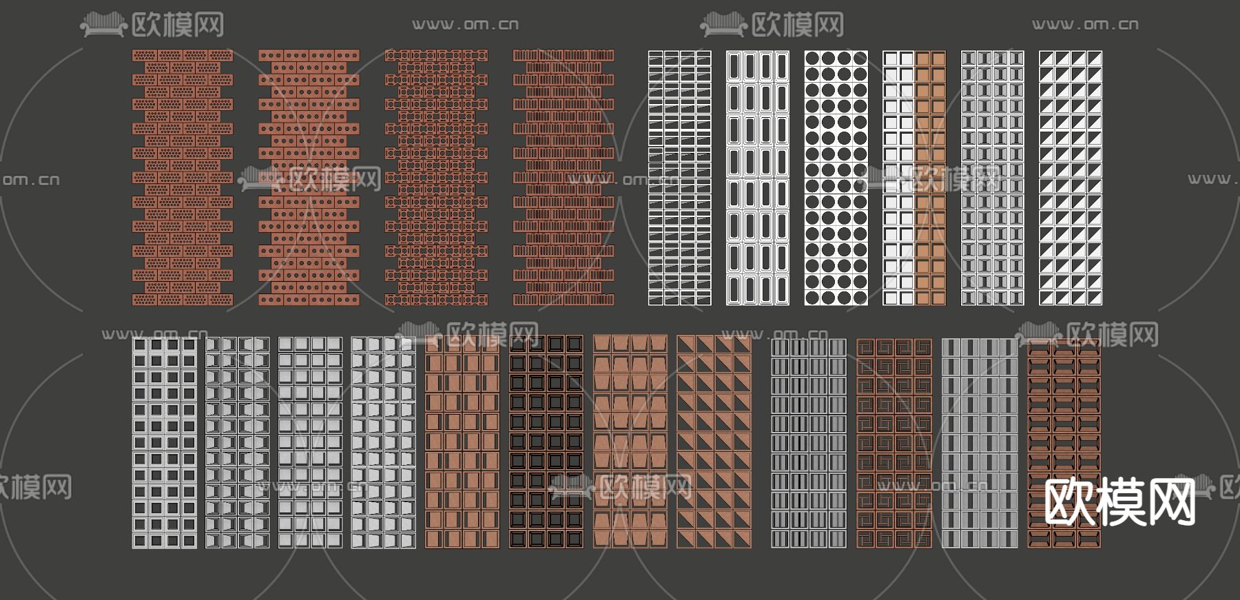 镂空砖屏风 隔断su模型下载（渲染图1）