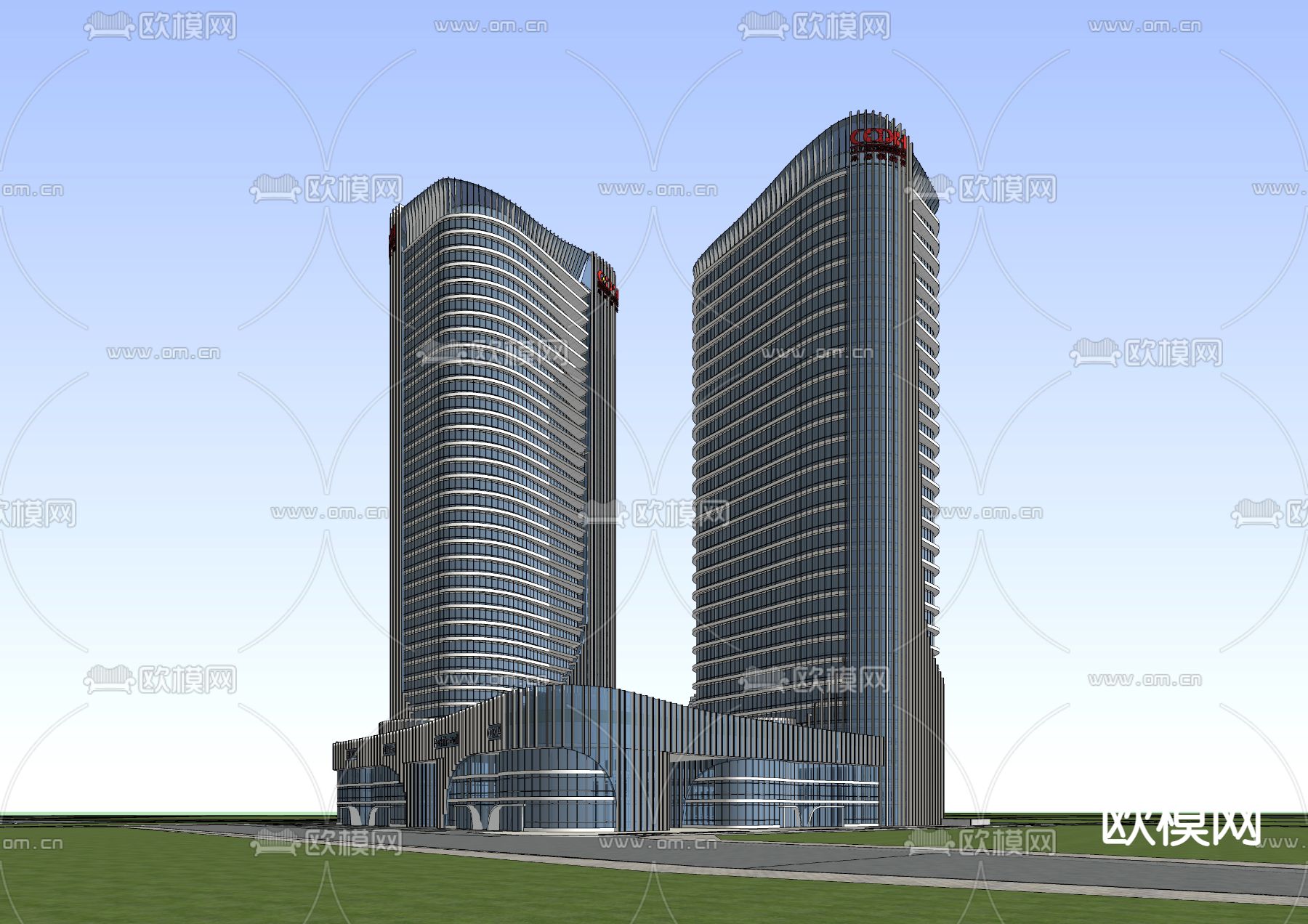 高层办公楼 鸟瞰su模型下载（渲染图3）