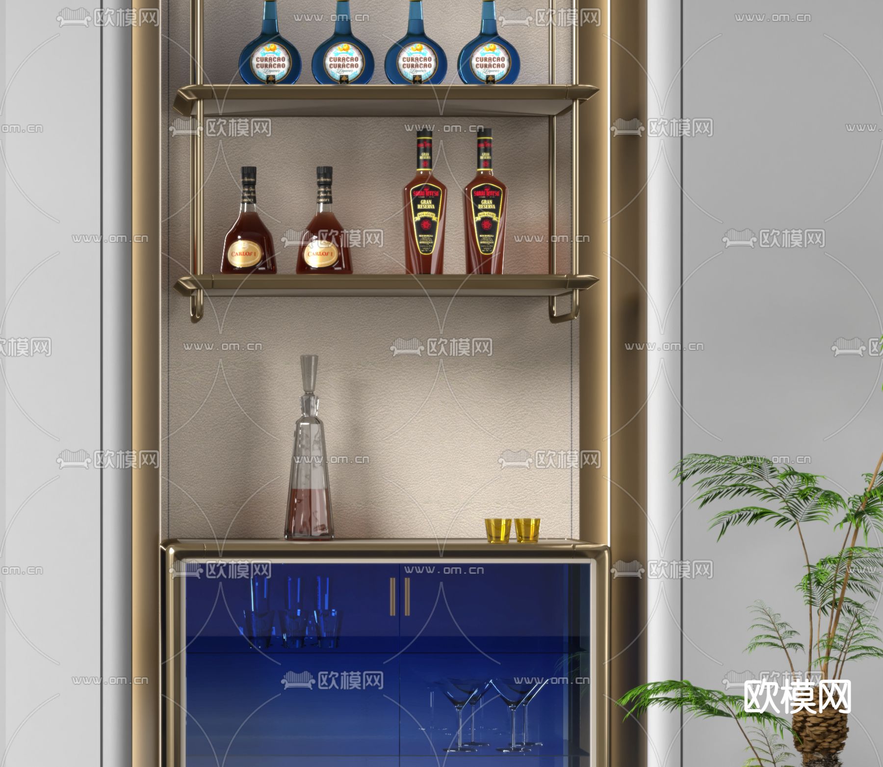 嵌入式酒柜3d模型下载（渲染图2）