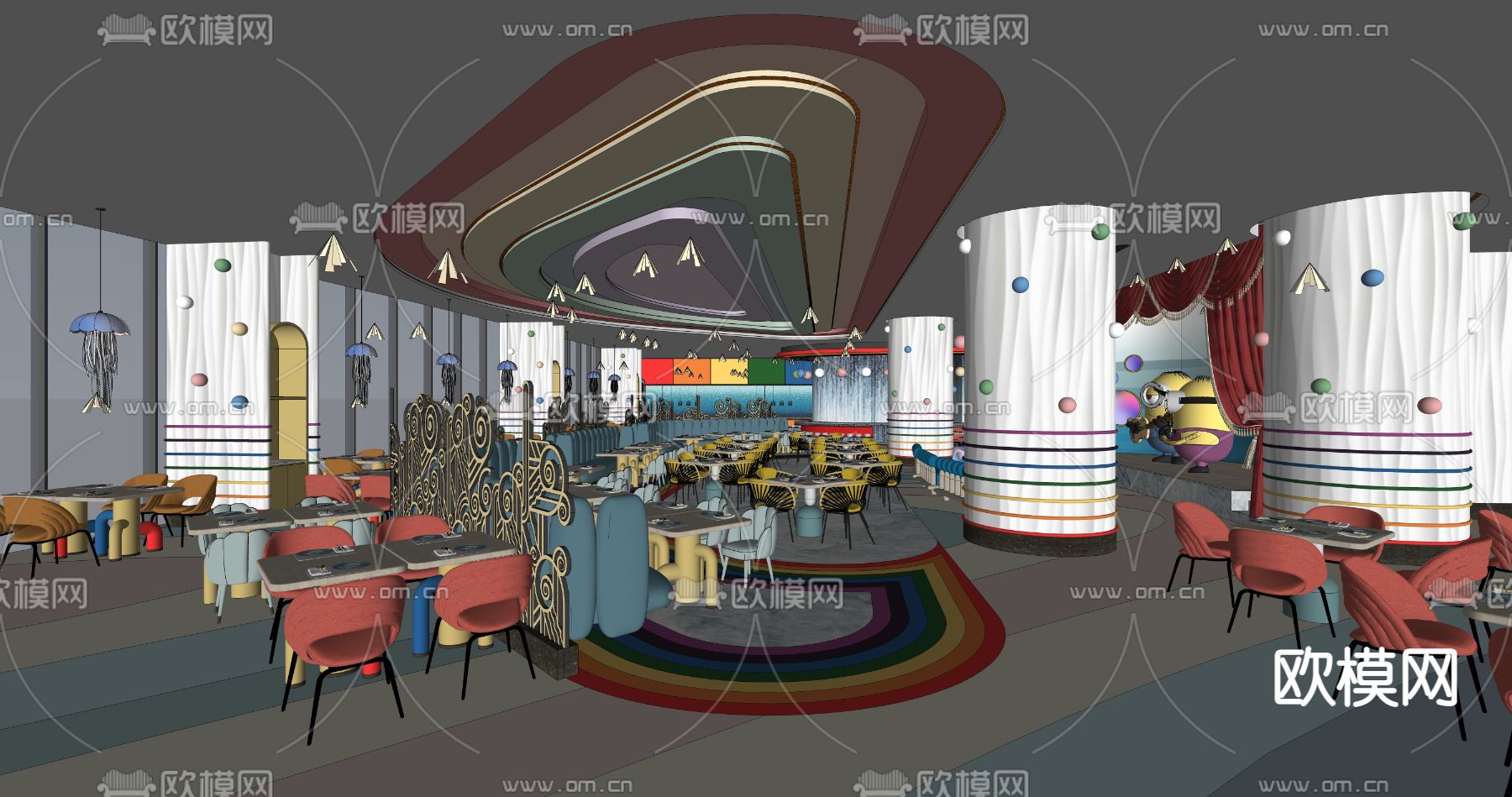 现代网红主题餐厅su模型下载（渲染图3）
