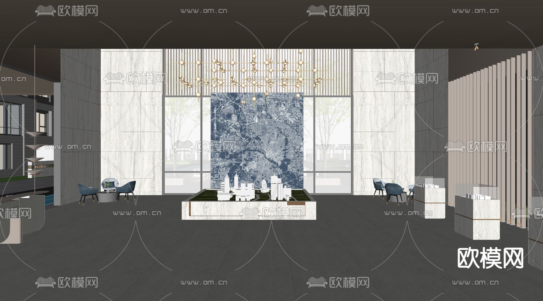 轻奢风 售楼处 洽谈区su模型