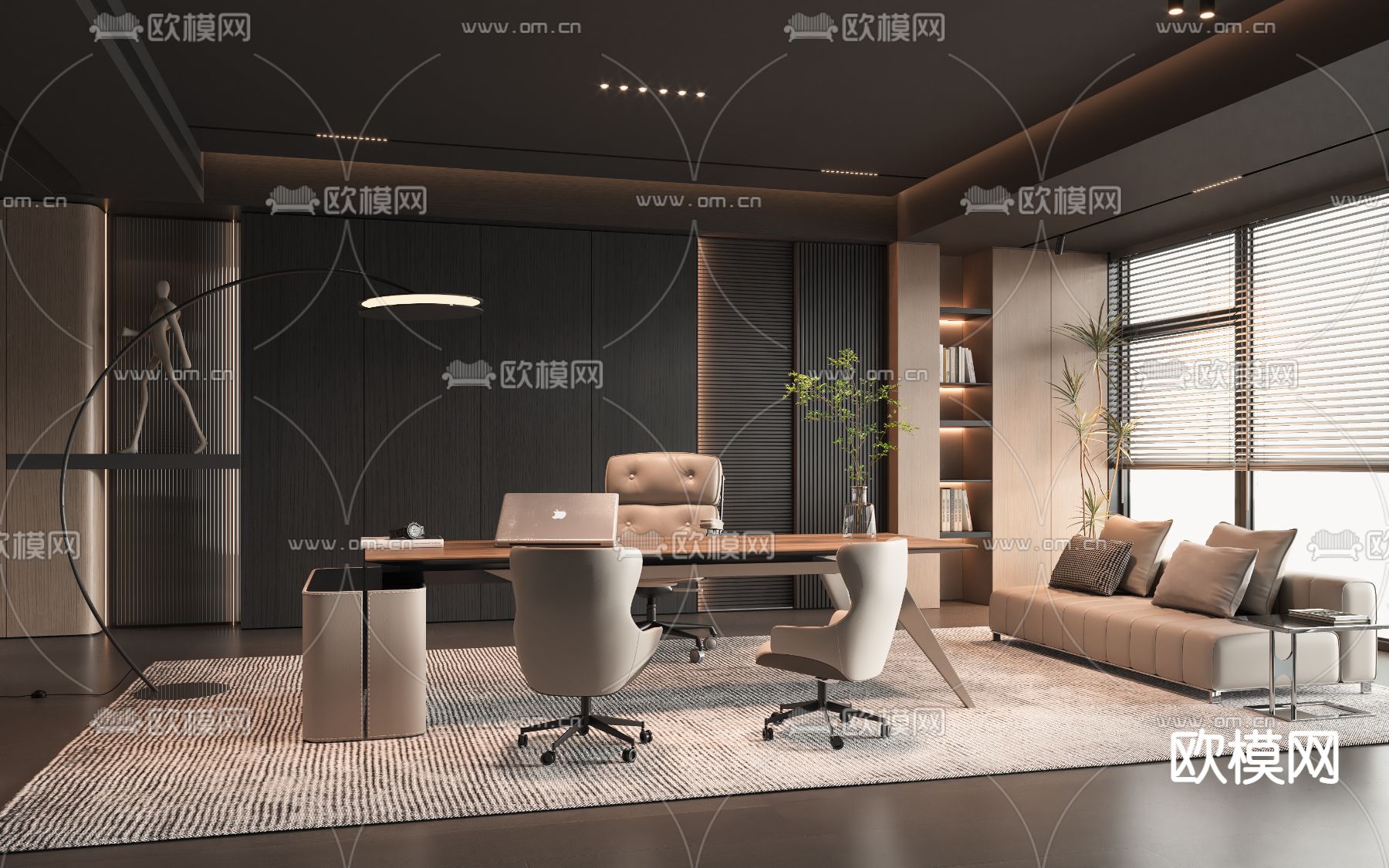 班台桌椅 办公沙发su模型下载（渲染图1）