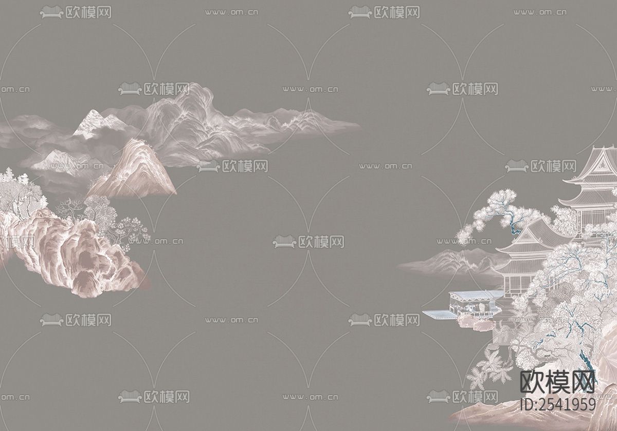 新中式山水墙纸下载（渲染图7）