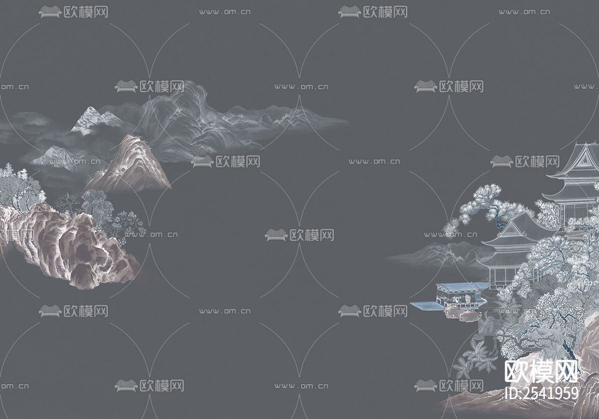 新中式山水墙纸下载（渲染图6）